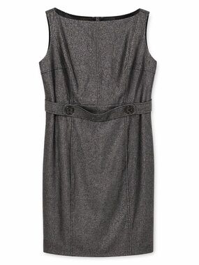 M Siamo Metallic Charcoal Belted Sheath Dress Sleeveless Size 16 NWT